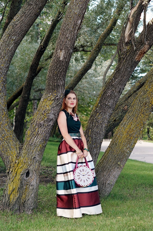 Winnipeg Style, Canadian Fashion blog stylist, Chicwish fall tones stripes striped maxi skirt, Darling